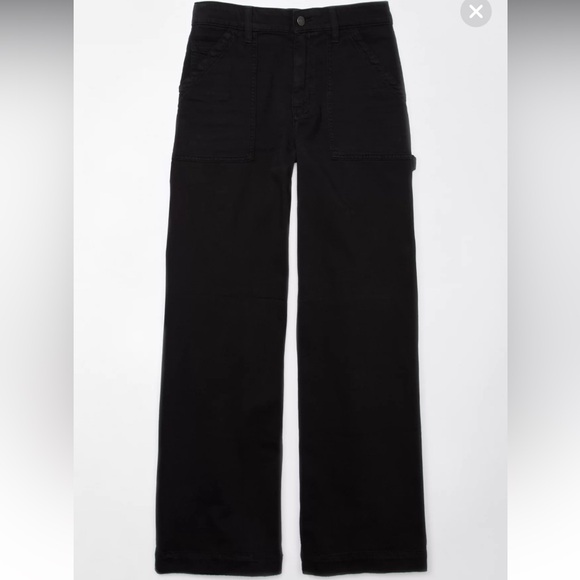 AE Dreamy Drape Woven Super High-Waisted Baggy Wide-Leg Pant - Black NWT - Picture 5 of 14